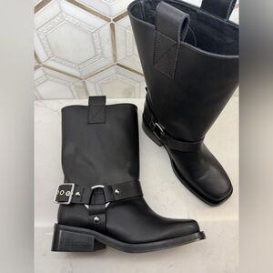 NWOB GANNI MID SHAFT BIKER BOOT BLACK $970 HARNESS WOMENS 37 US  7 FESTIVAL